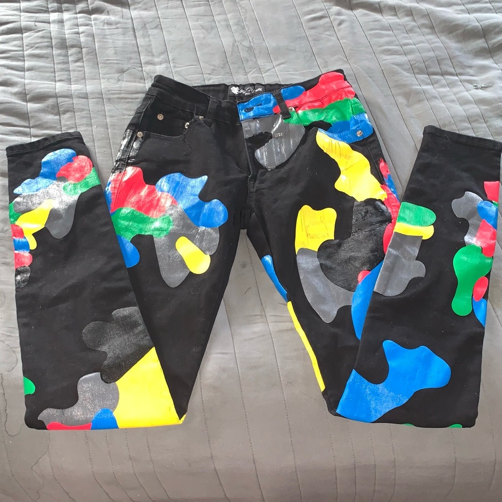 Colorful Abstract Print Jeans
